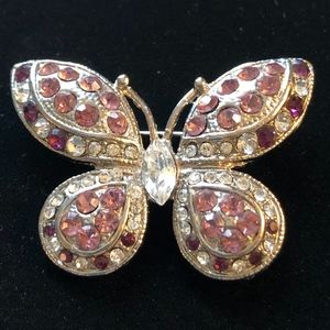 Vintage Butterfly Flower Pin Brooch Pink Purple
